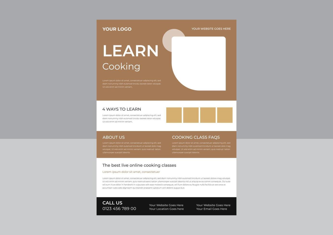 Layout template for cooking classes flyer, Young chef woman holding kitchen item and showing gesture delicious, cooking class flyer design. online cooking class poster leaflet design. vector