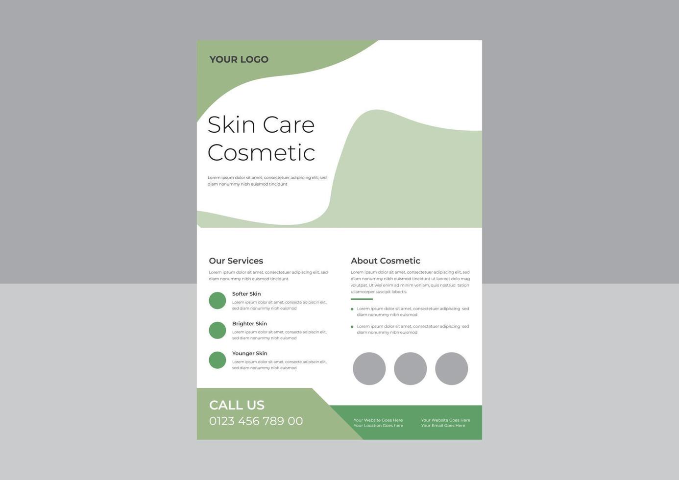 natural cosmetic flyer design template, botanic flyer design, natural beauty product promotion flyer design template. a4 template, brochure design, cover, flyer, poster, print-ready vector