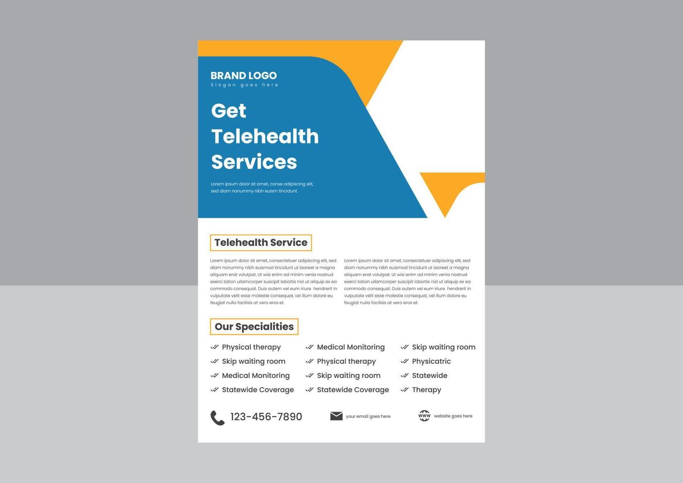 telehealth telemedicine services flyer poster design. telehealth service from home flyer leaflet design. telemedicine service available flyer. vector