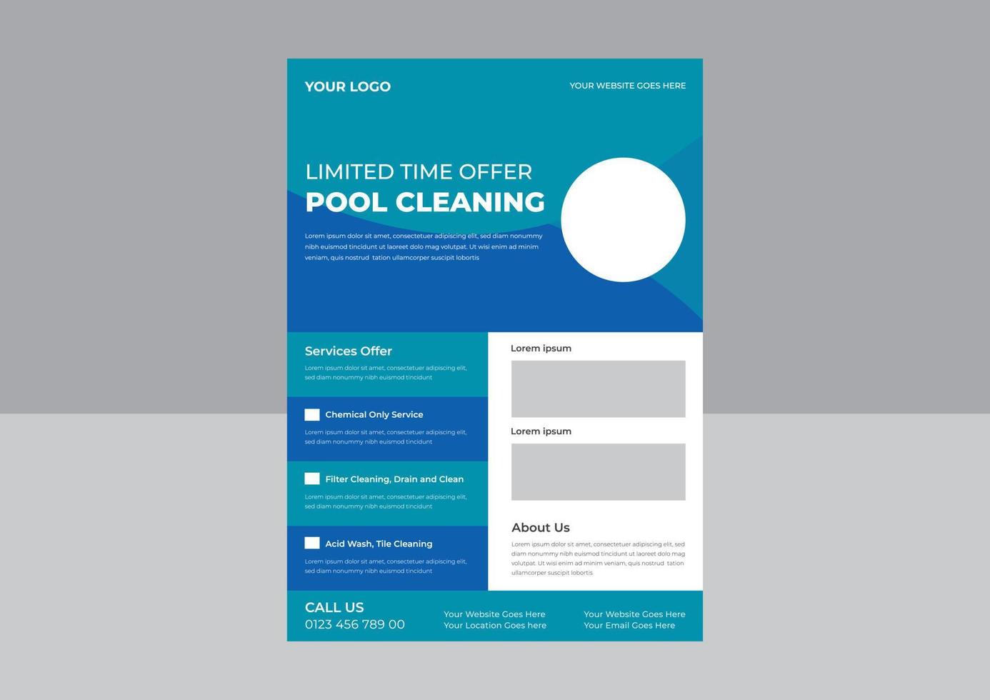 Pool cleaning services flyer template, Pool maintenance service poster leaflet design, Swimming pool cleaning service flyer design vector