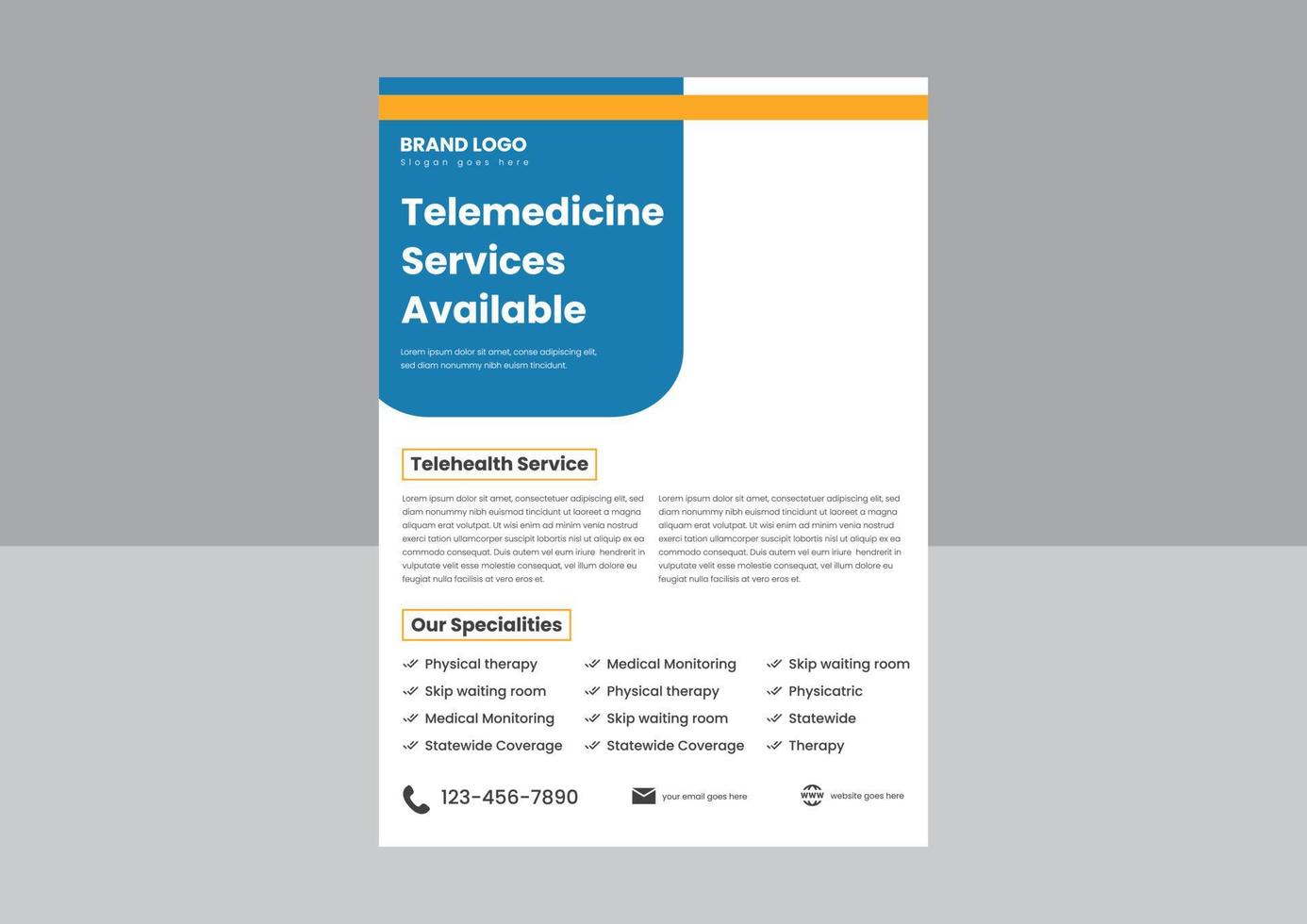 telehealth telemedicine services flyer poster design. telehealth service from home flyer leaflet design. telemedicine service available flyer. vector