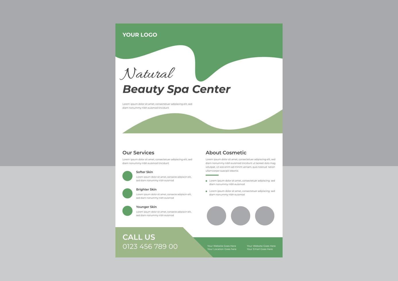 natural cosmetic flyer design template, botanic flyer design, natural beauty product promotion flyer design template. a4 template, brochure design, cover, flyer, poster, print-ready vector