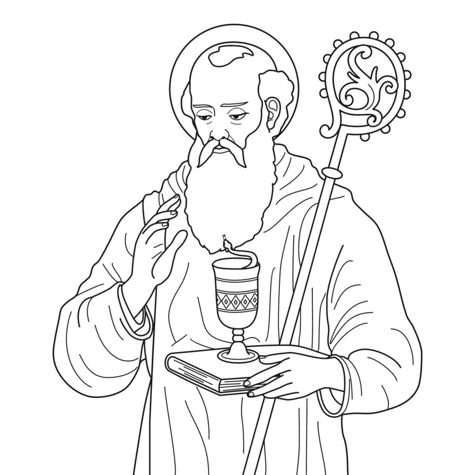 Saint Benedict of Nursia Vector Illustration Outline Monochrome