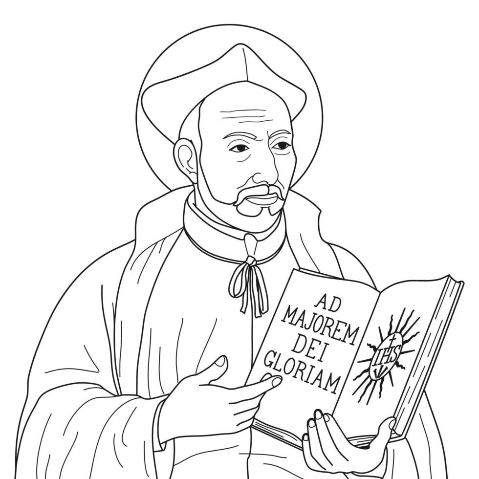 san ignacio de loyola ilustración vectorial esquema monocromo vector