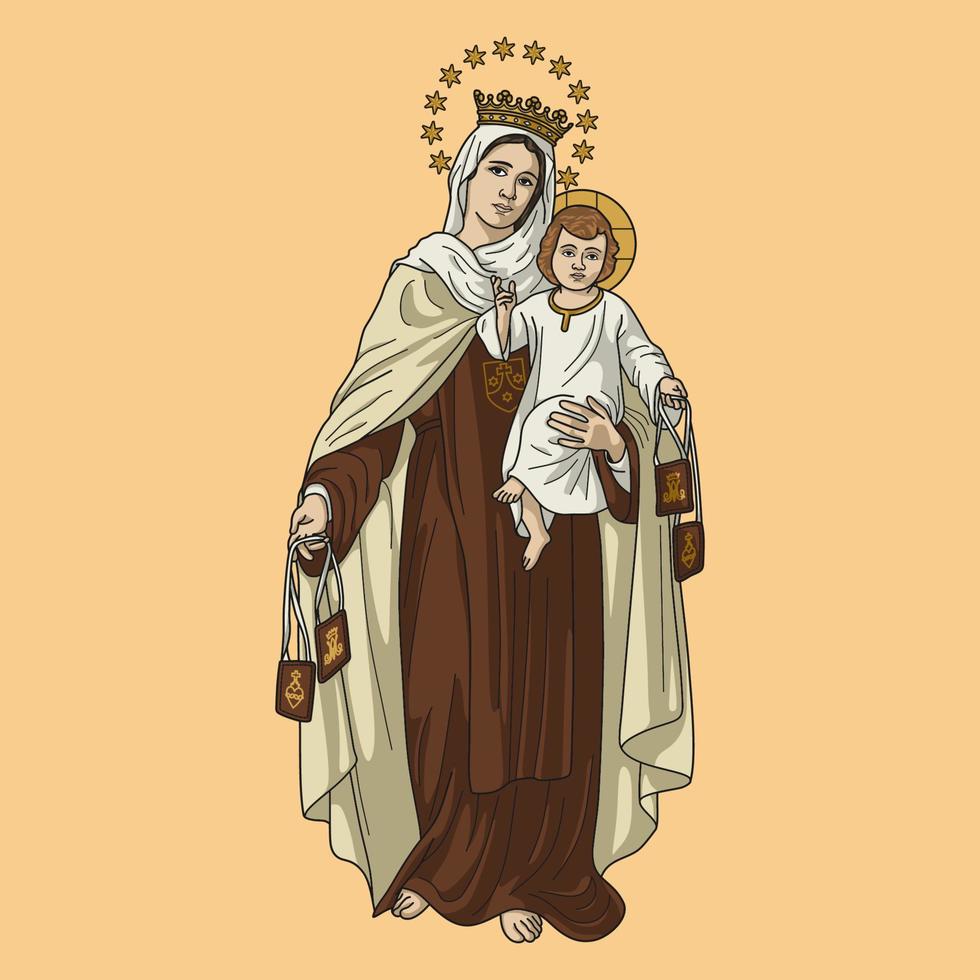 Our Lady of Mount Carmel Colored Vector Illustration