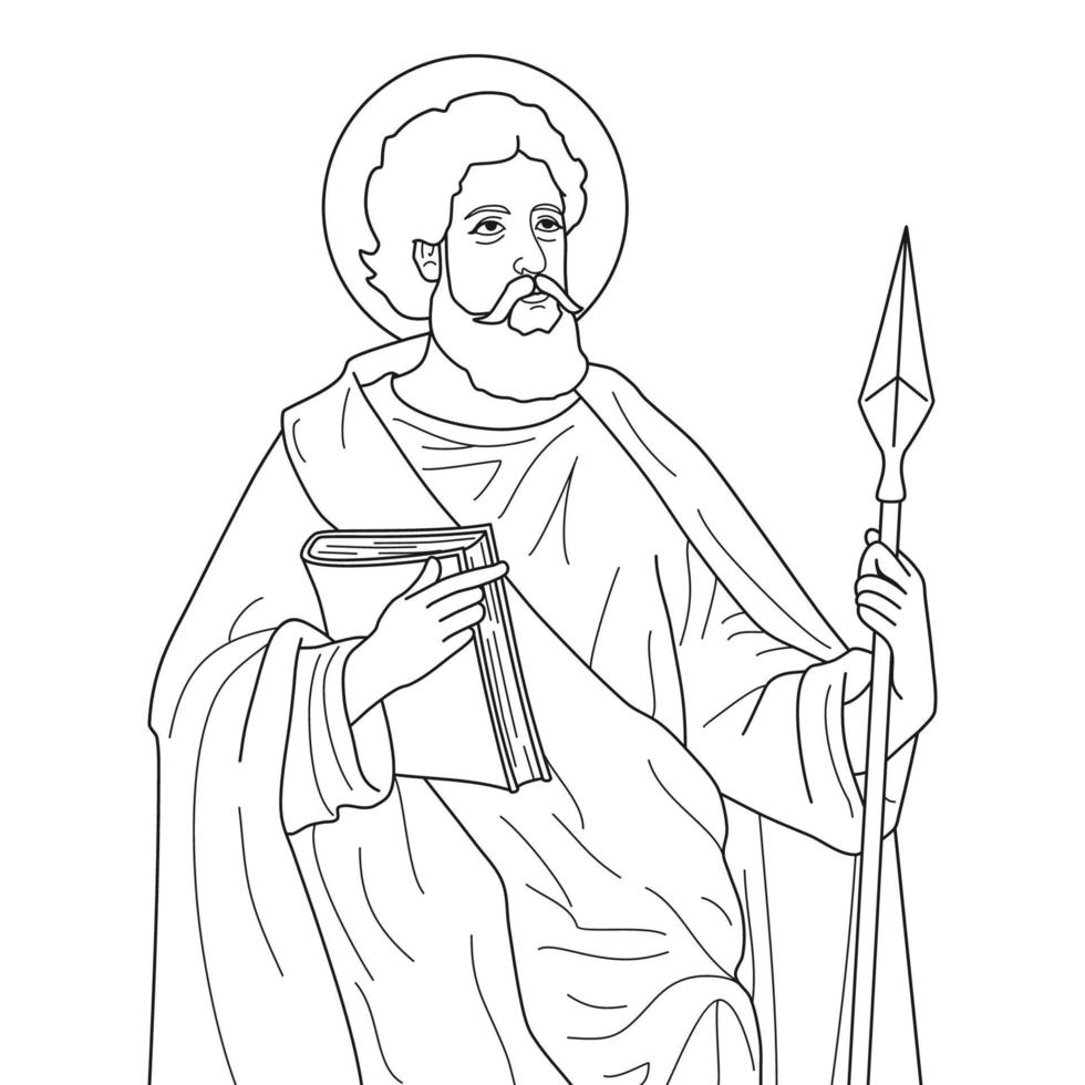 Santo Tomás Apóstol ilustración vectorial esquema monocromo vector