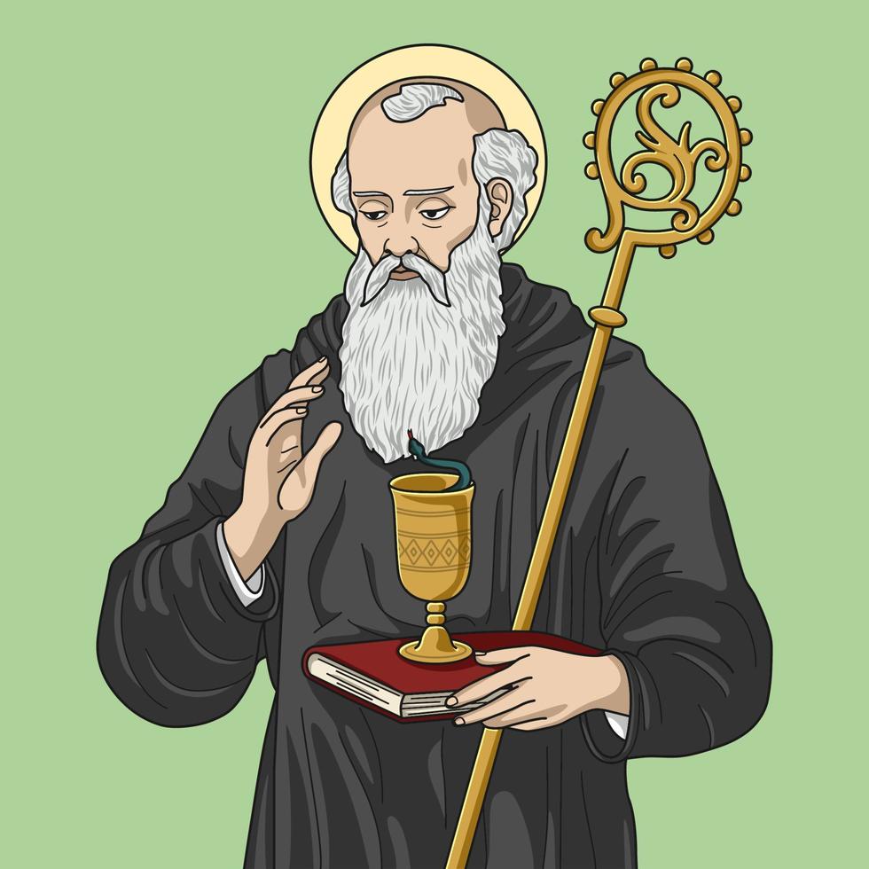 Saint Benedict of Nursia Colored Vector Illustration