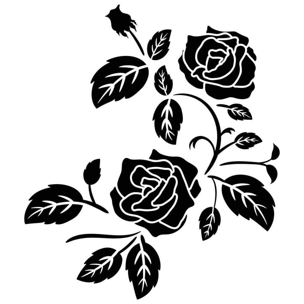 silhouette black motif rose flower vector