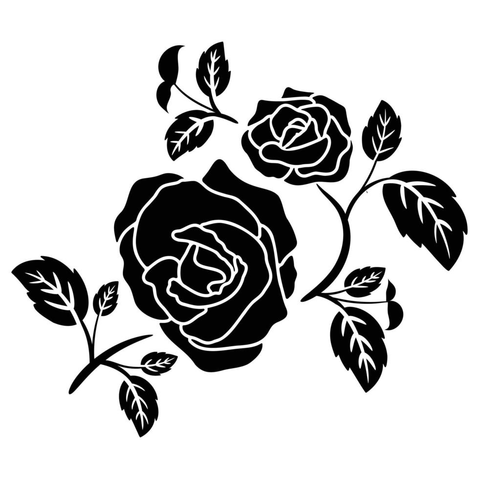 silhouette black motif rose flower vector