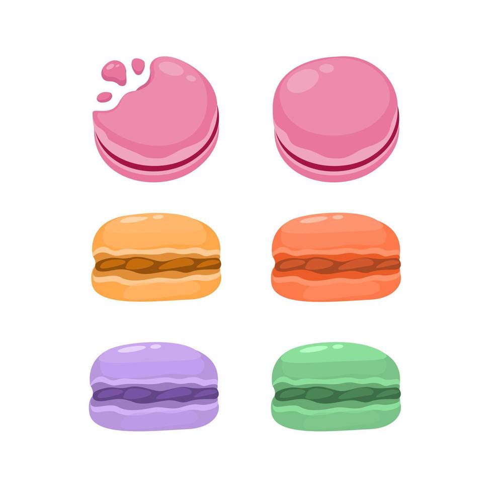 Macarons cake multicolor set cartoon illustration vector