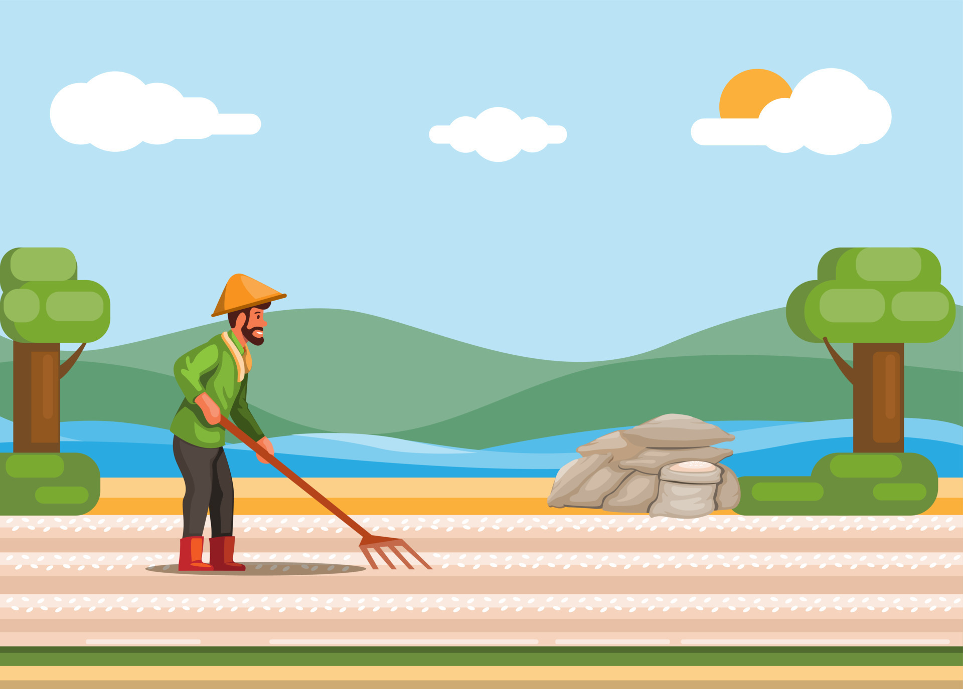 Farmer making and harvesting salt from sea water in traditional  illustration vector 8962596 Vector Art at Vecteezy