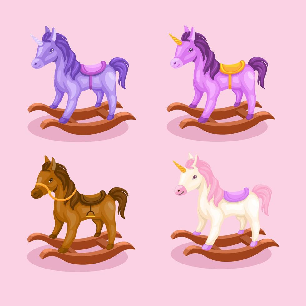 paseo caballo juguete objeto conjunto dibujos animados ilustración vector