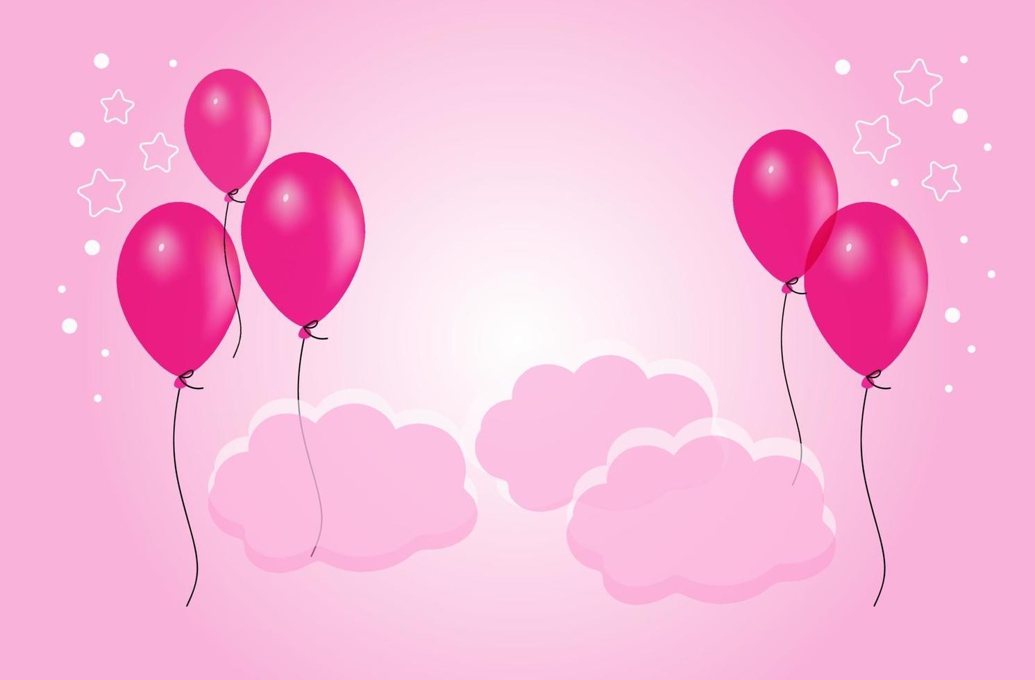 banner horizontal de baby shower con globos de helio y estrellas sobre fondo rosa. ilustración vectorial 3d vector