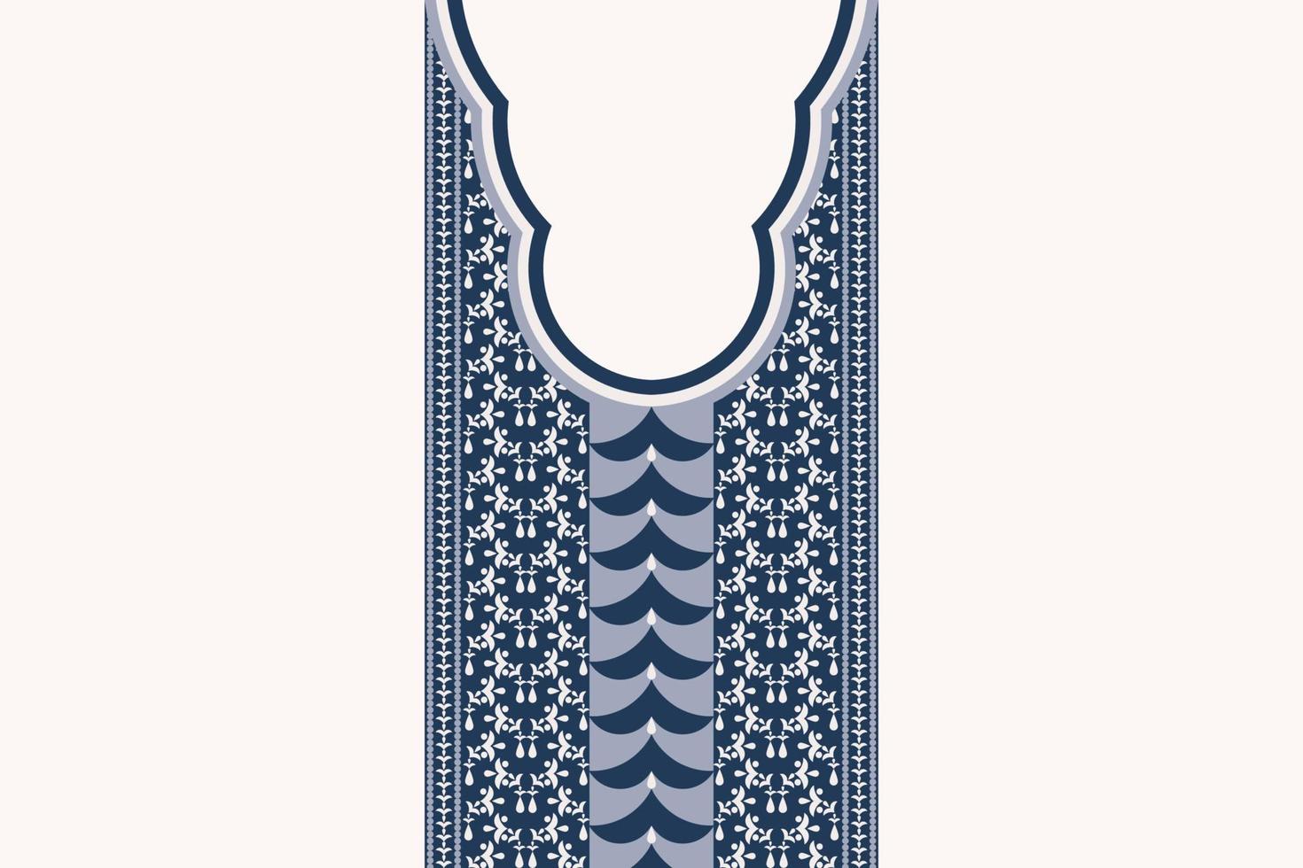Ethnic neckline pattern blue color geometric shape design on white background. Elegant tribal art for shirts. vector