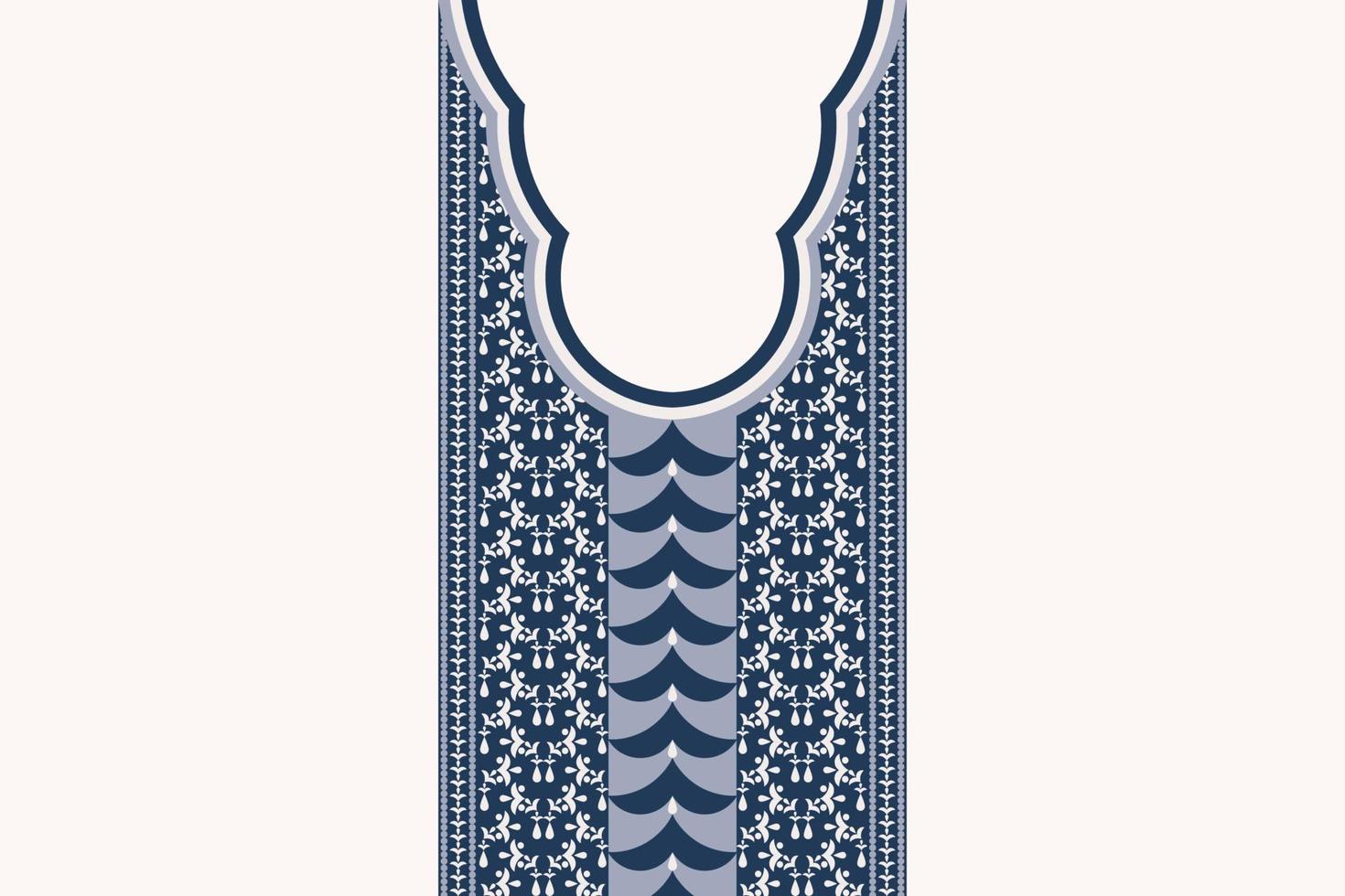 Ethnic neckline pattern blue color geometric shape design on white background. Elegant tribal art for shirts. vector