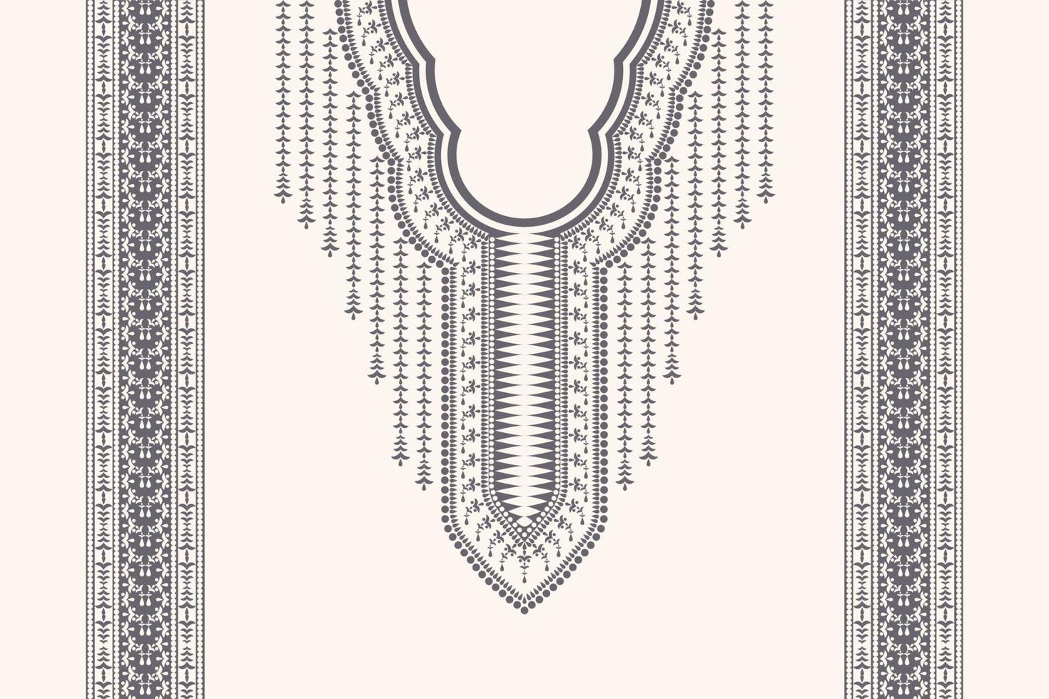 Ethnic geometric shape neckline embroidery pattern design cream grey two tone color background. Tribal fashion for shirts. vector