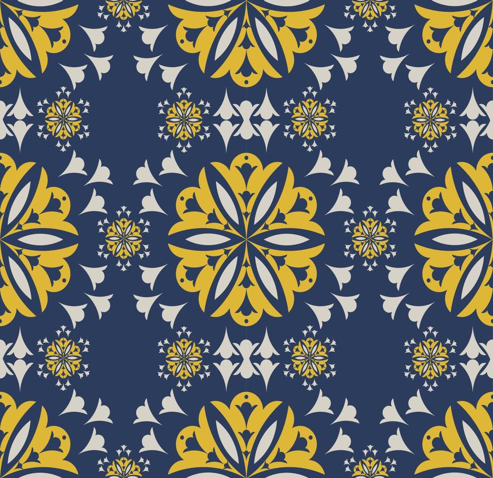 Ethnic geometric flower shape colorful yellow blue seamless pattern background. Use for fabric, textile, interior decoration elements, upholstery, wrapping. vector