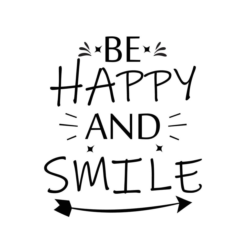 Be happy and smile. hand lettering design. Hand lettering vector