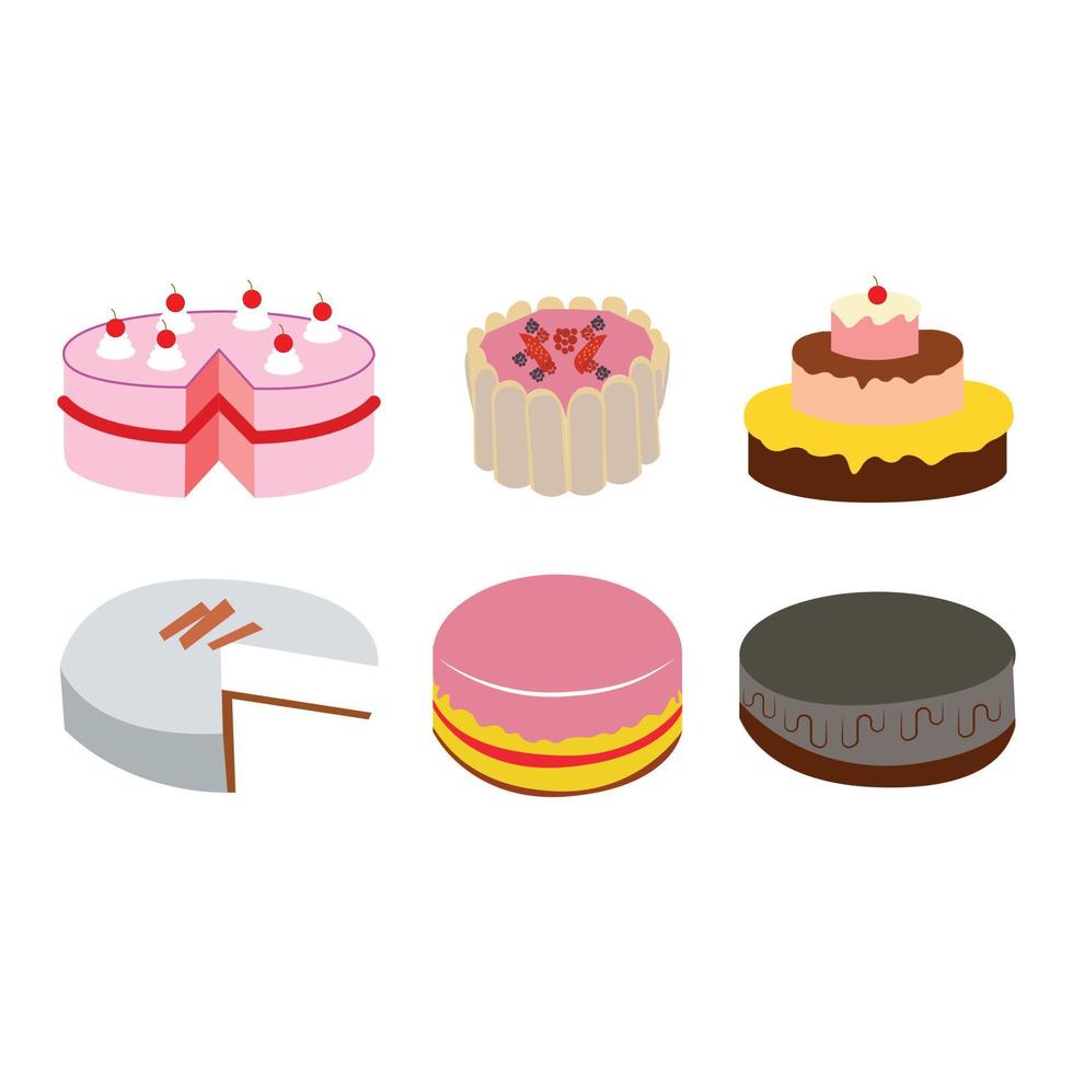 six cakes isolated on white background vector