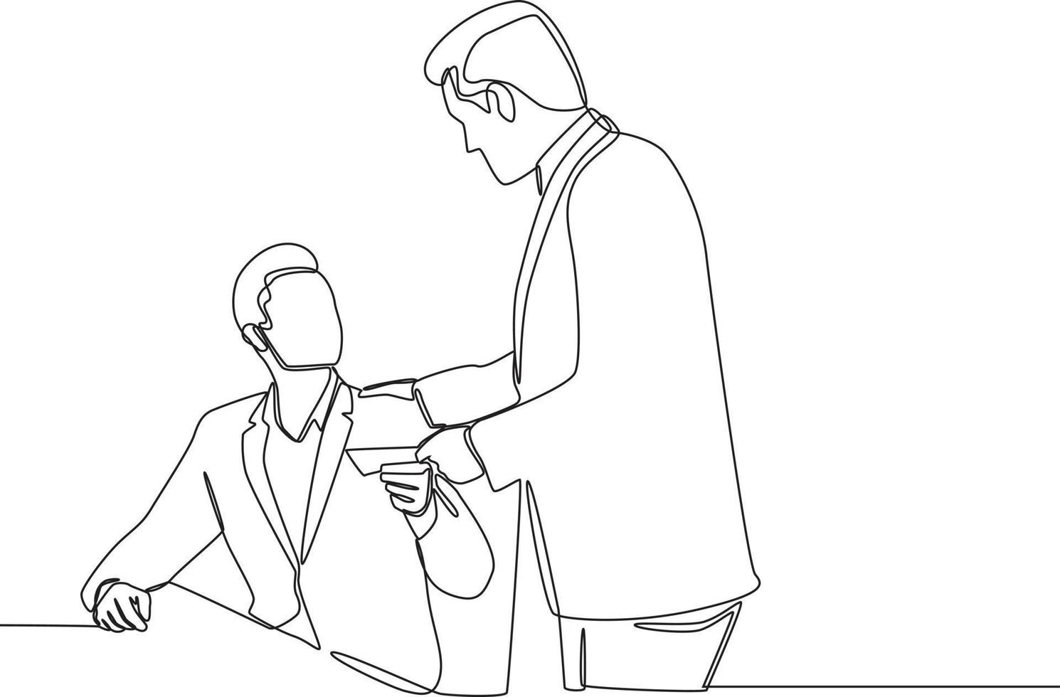 Continuous one line drawing Manager giving worker envelope salary at