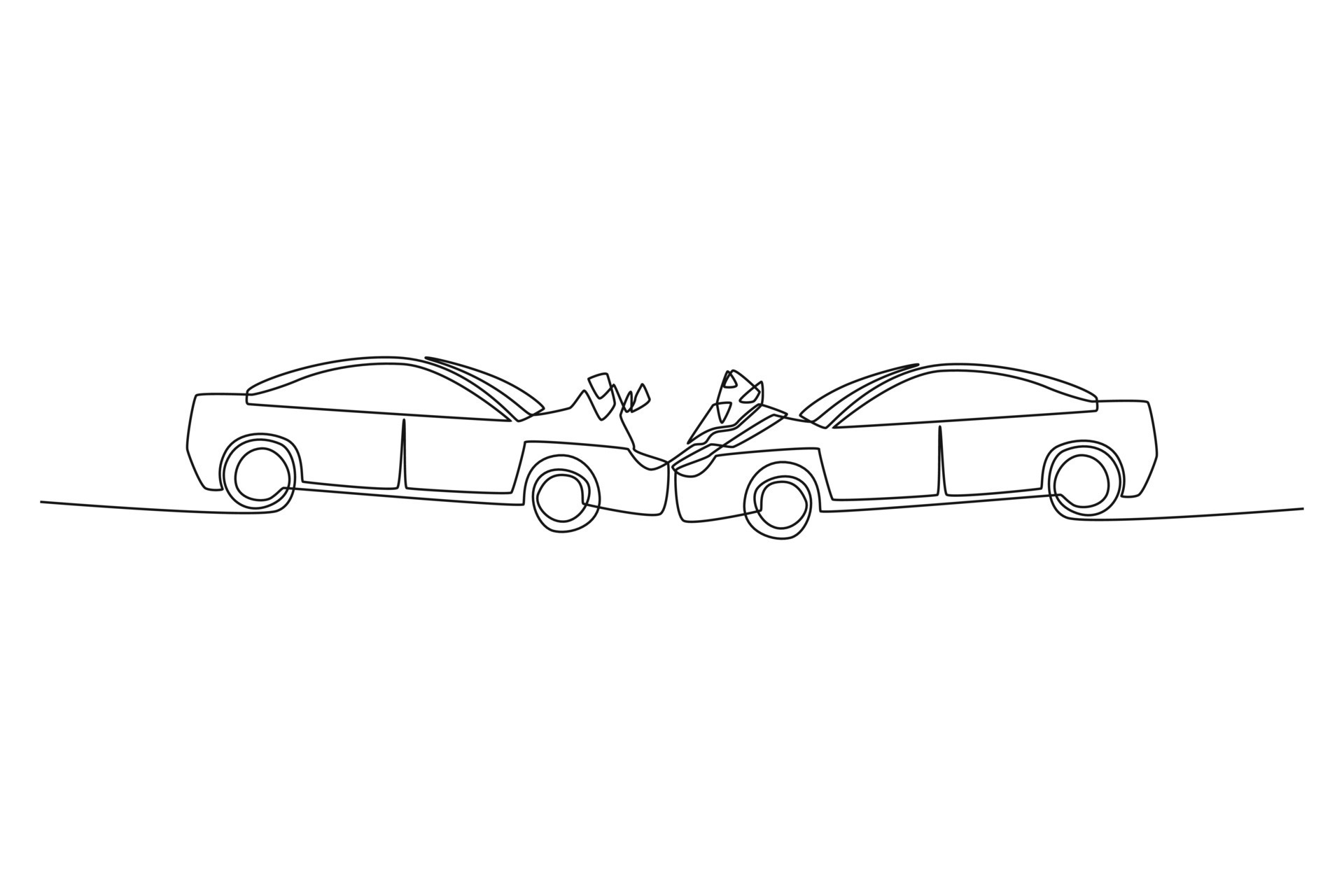 Single one line drawing Car accident on the street. Road and traffic