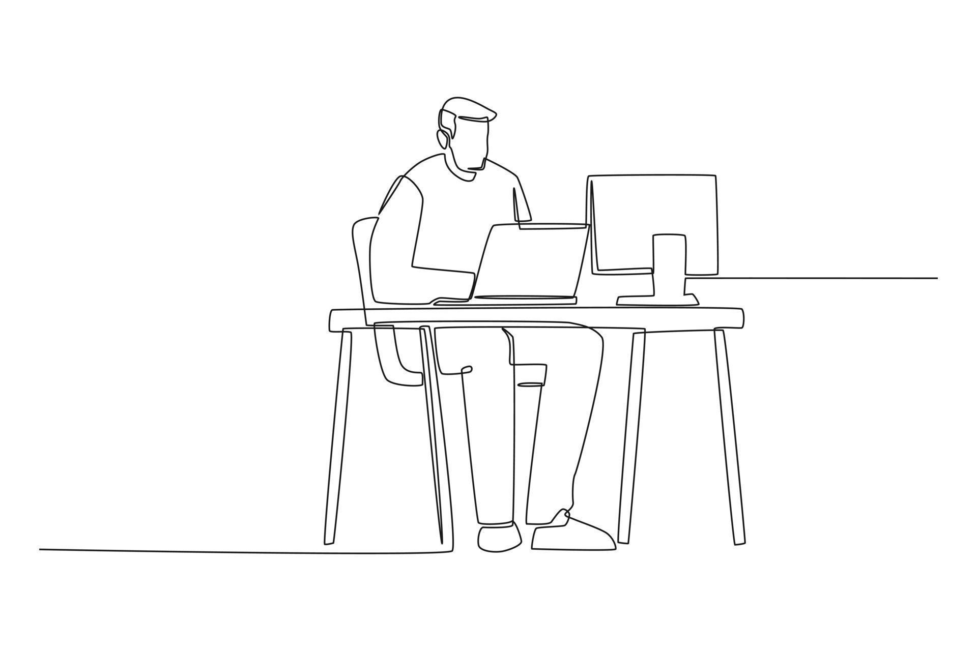 Simple continuous line drawing student learning computer science with ...