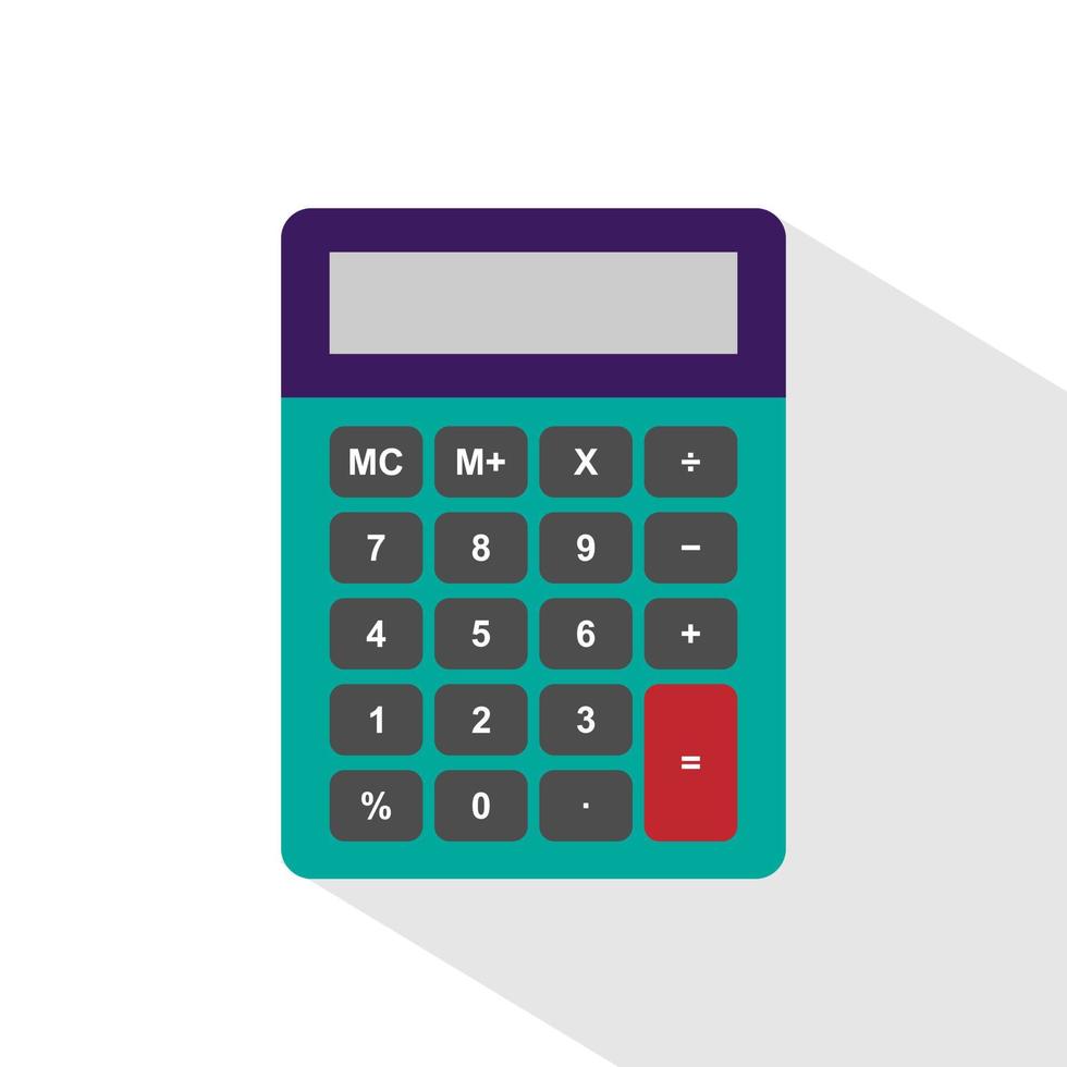 Calculator vector icon. Flat calculator illustration with white background and long shadow