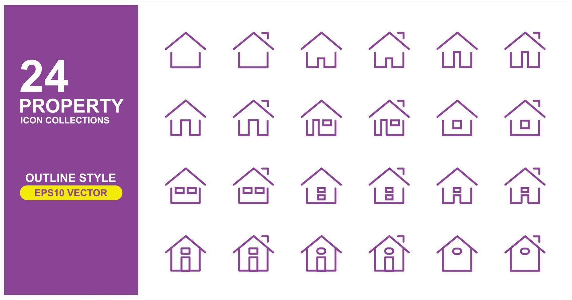 Set of house icons. Basic elements. Editable Vector. Flat icon in the form of purple lines on a white background. Simple home icon collection. EPS10 vector