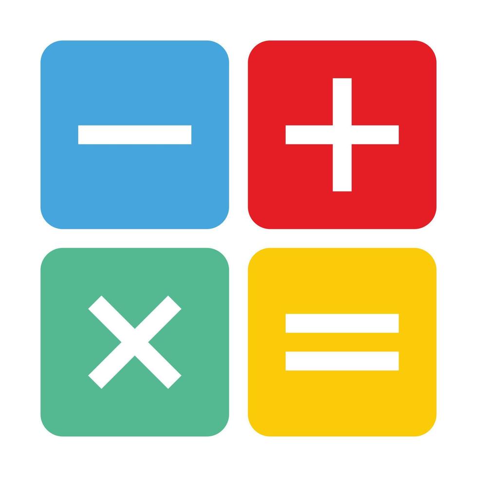 Mathematics. Full color calculator icon for calculator app interface design. Basic elements of graphic design. plus, minus, times equal. Red yellow green blue. Editable vector in EPS10