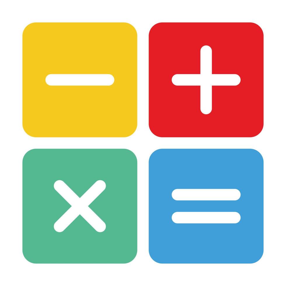 matemáticas. icono de calculadora a todo color para el diseño de la interfaz de la aplicación de calculadora. Elementos básicos del diseño gráfico. más, menos, veces igual. vector editable en eps10