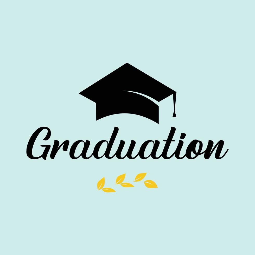 Vector illustration of graduation gown hat on turquoise background. Caps thrown. Congratulations to graduating class. Greeting line art design, banner, invitation card