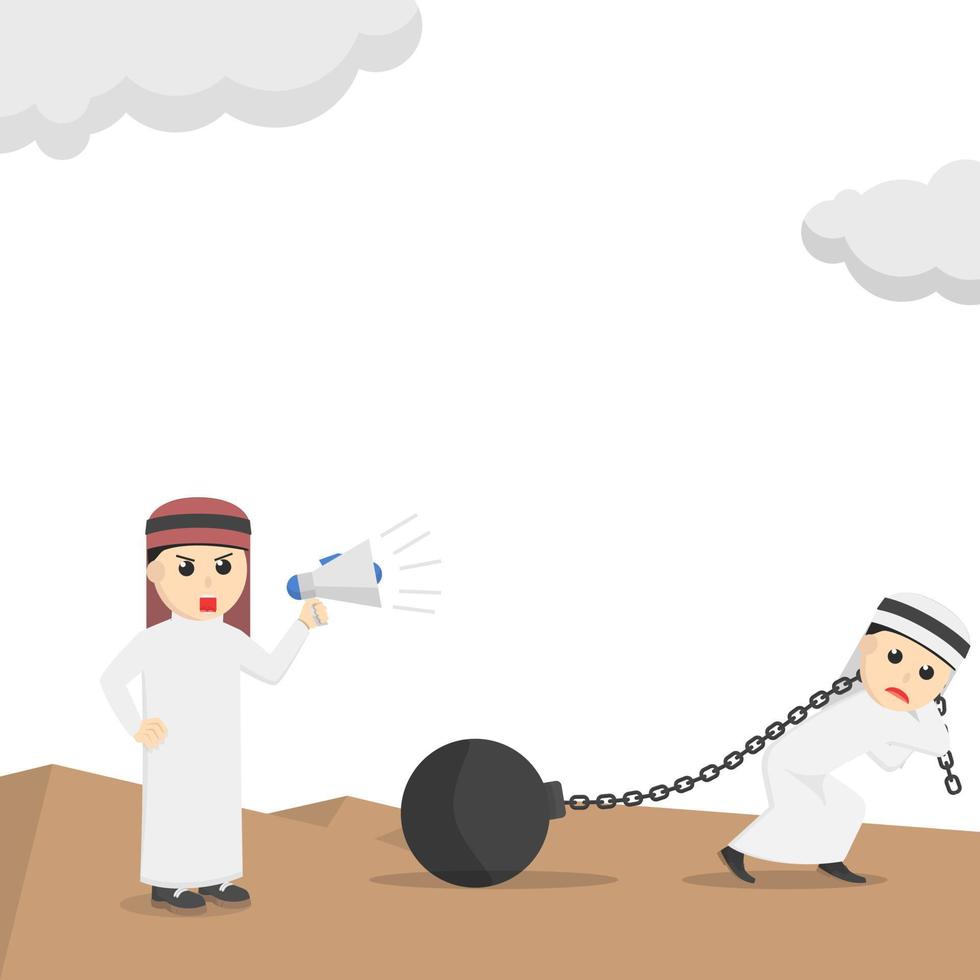 businessman arabian forced to work design character on white background vector