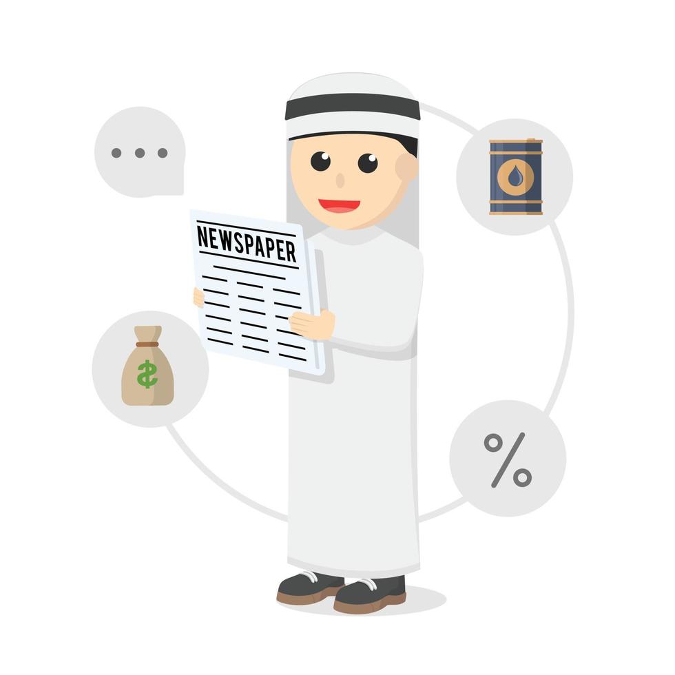 businessman arabian reading newspaper design character on white background vector