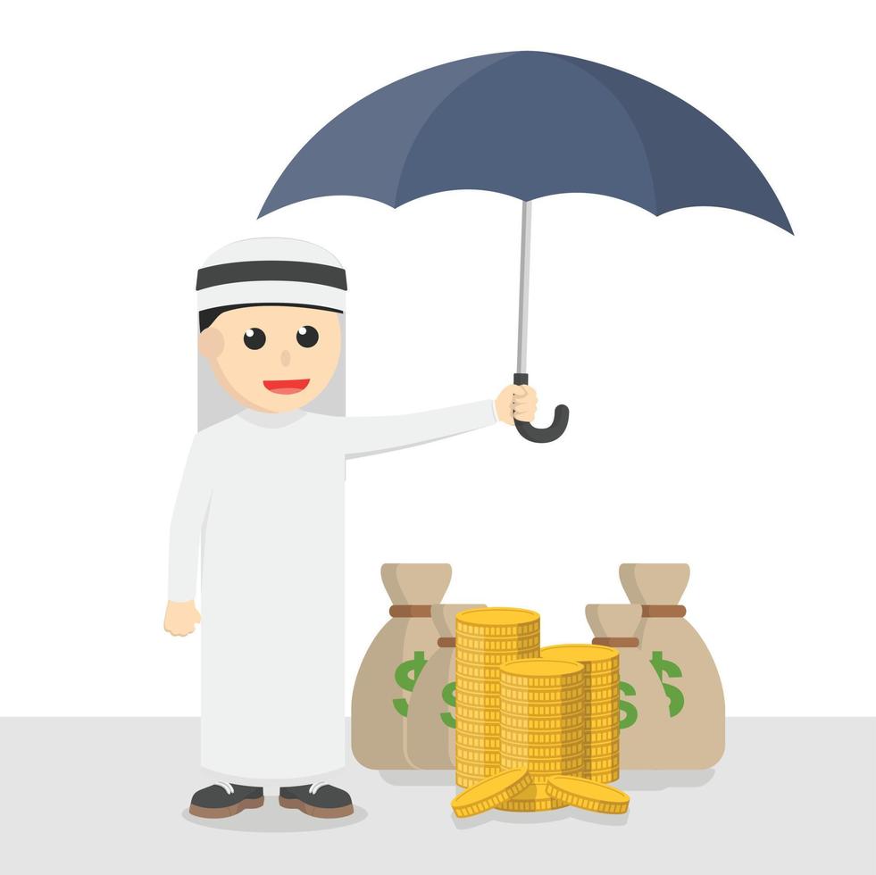 businessman arabian protect his money design character on white background vector