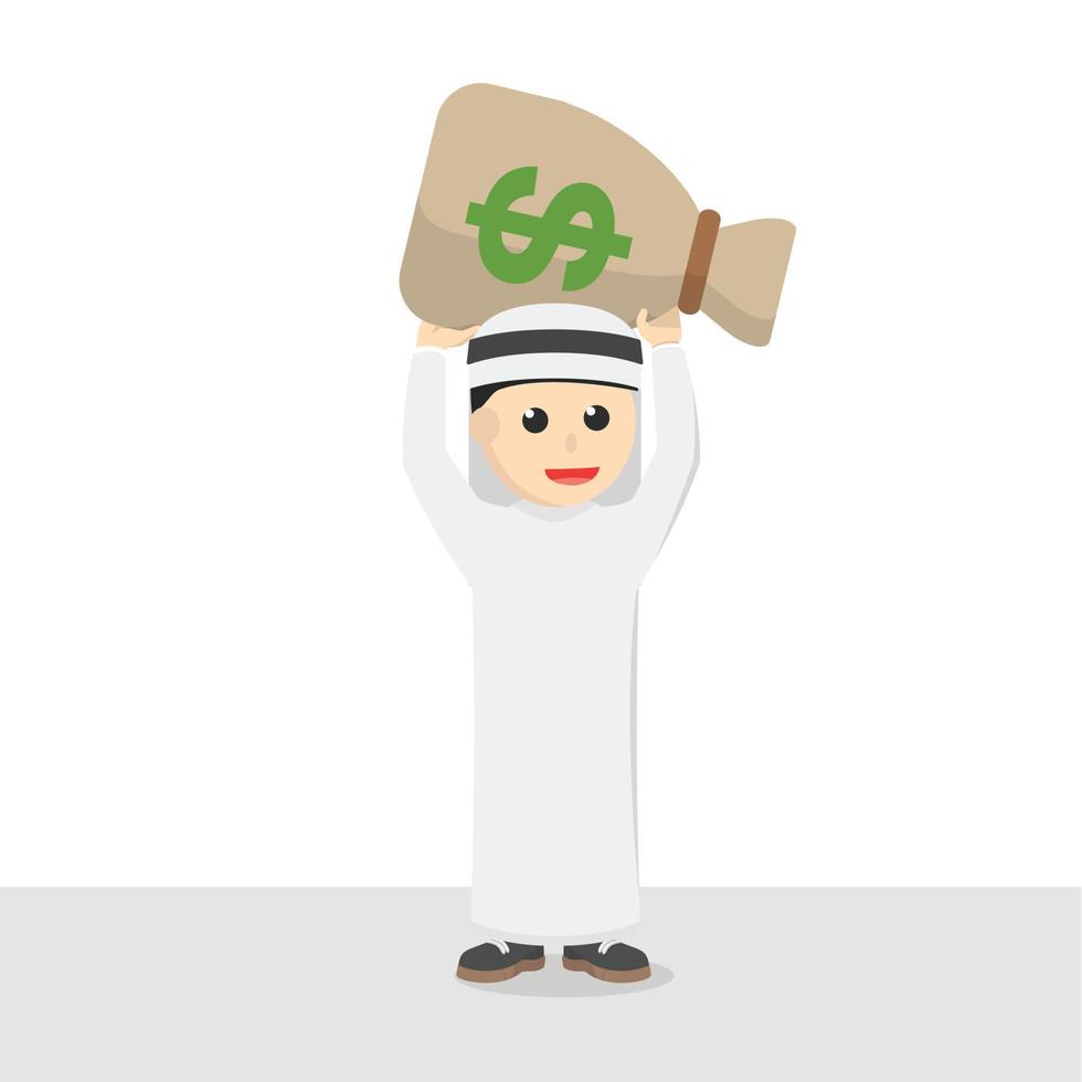 businessman arabian hold sack of money design character on white background vector