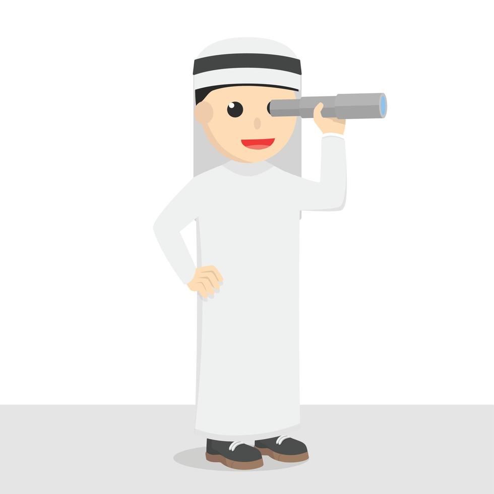 businessman arabian looking by telescope design character on white background vector