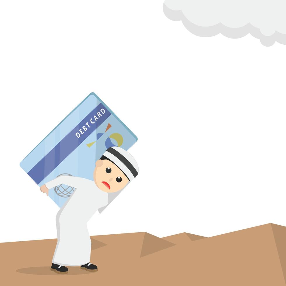businessman arabian lifting the debt card design character on white background vector