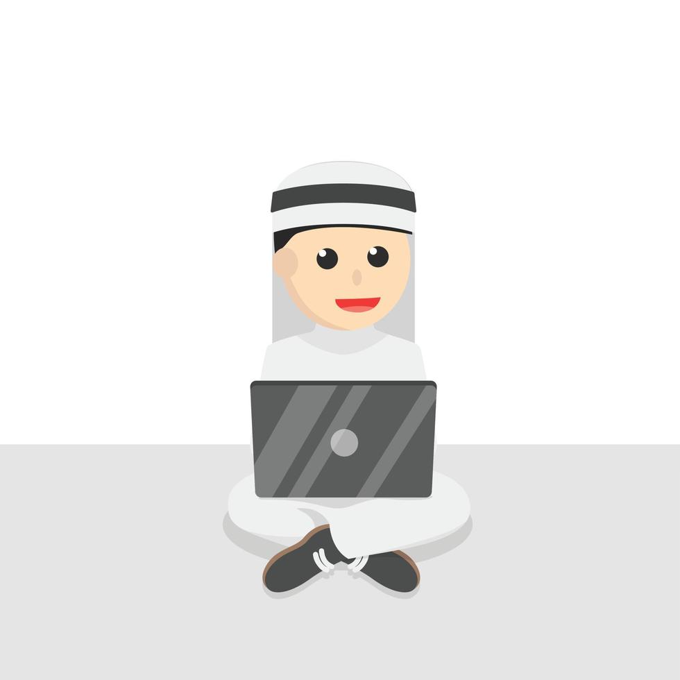 businessman arabian work by laptop design character on white background vector