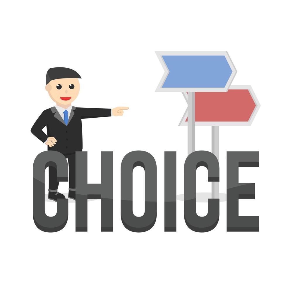 businessman character makes choice with arrow signs on white background vector