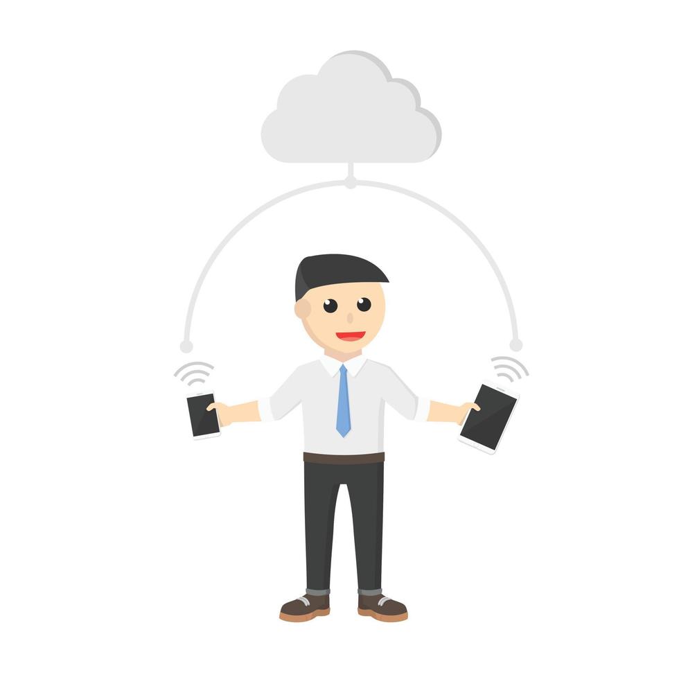 businessman gadget conection design character on white background vector