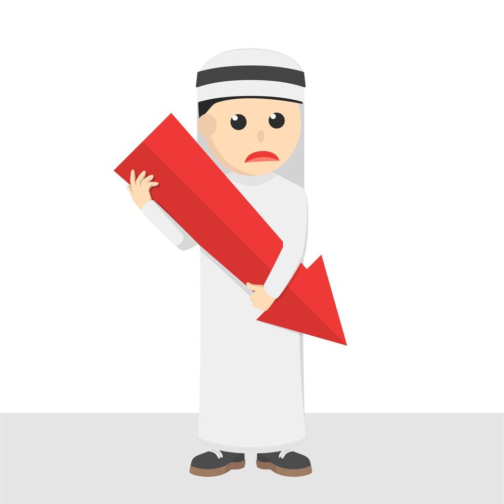 businessman arabian holding a down arrow design character on white background vector