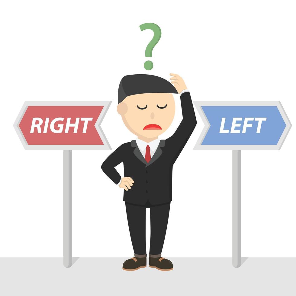 businessman conused to choice design character on white background vector