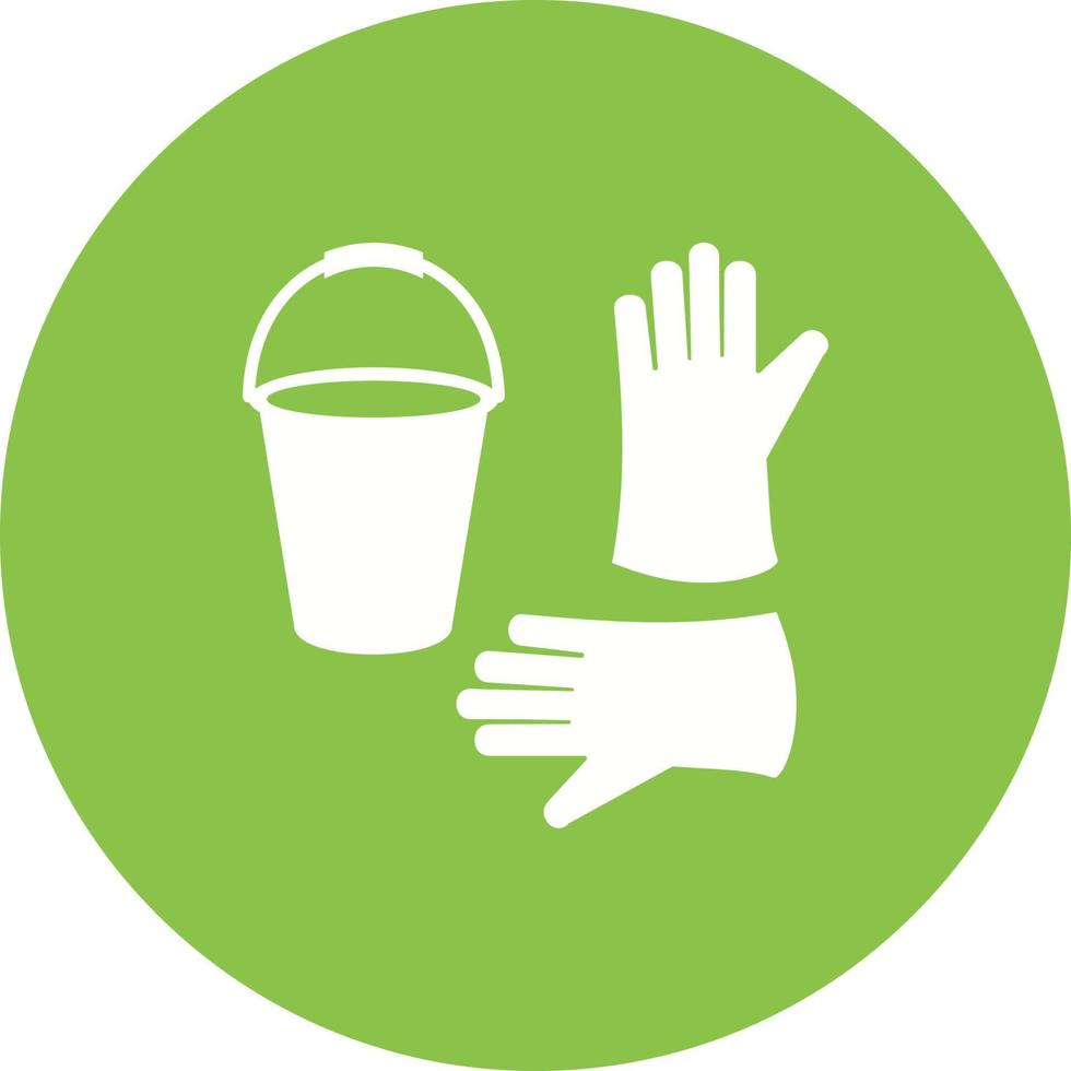 Bucket and Gloves Circle Background Icon vector