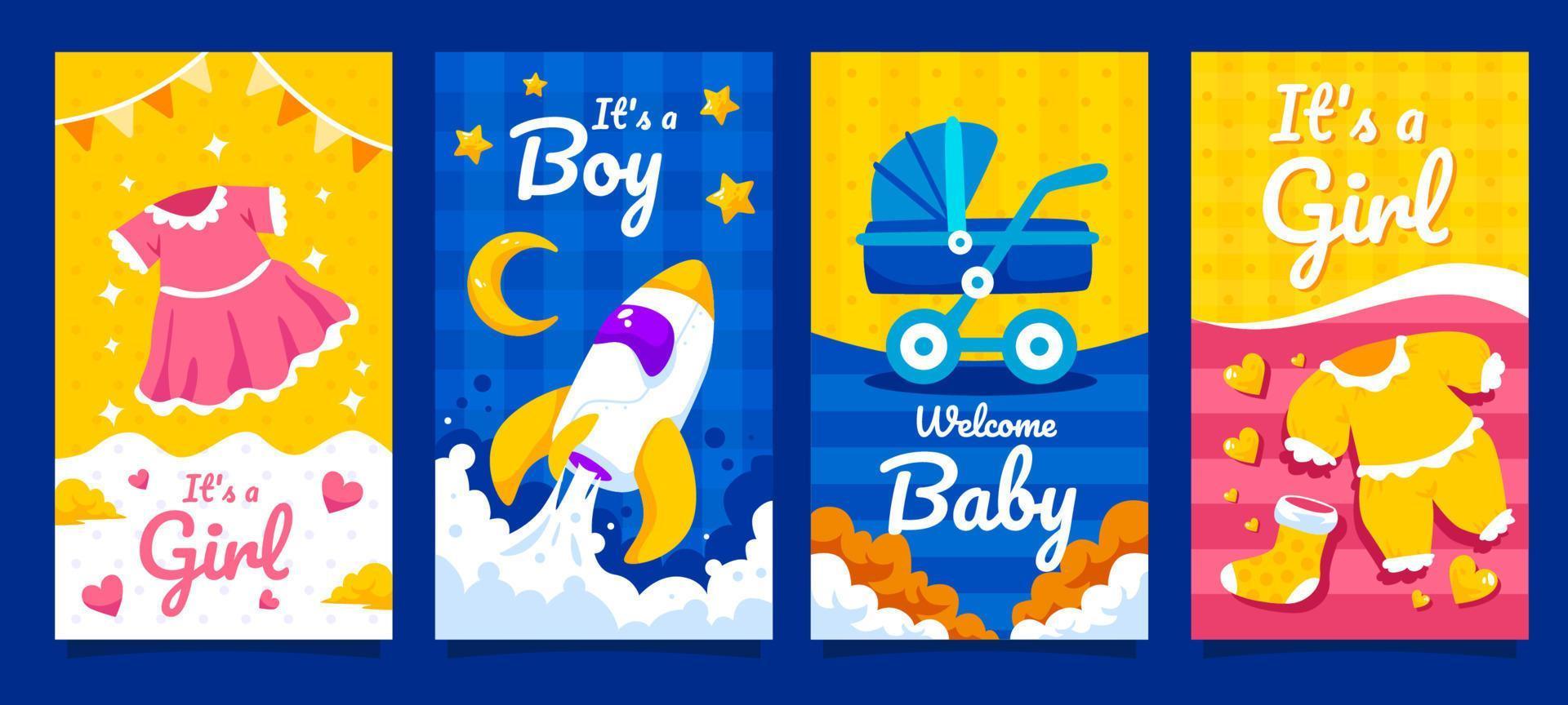 Baby Born Day Card Set vector