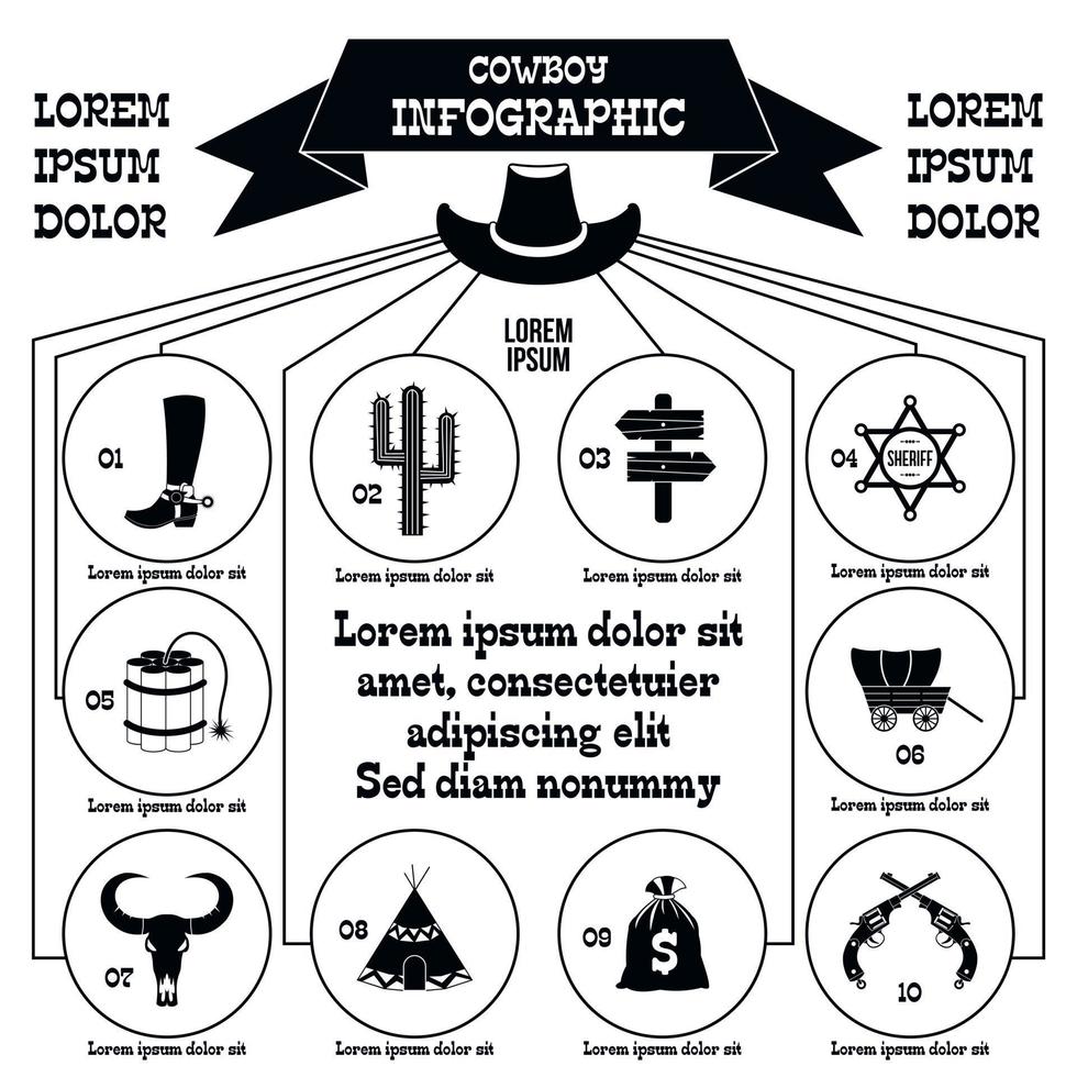 Cowboy infographic elements, simple style vector