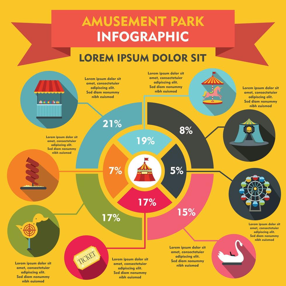 Amusement park infographic elements, flat style vector