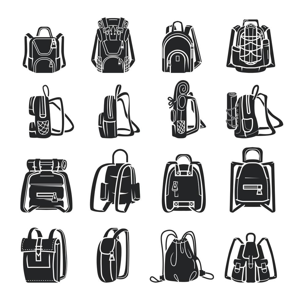 Backpack icons set, simple style vector