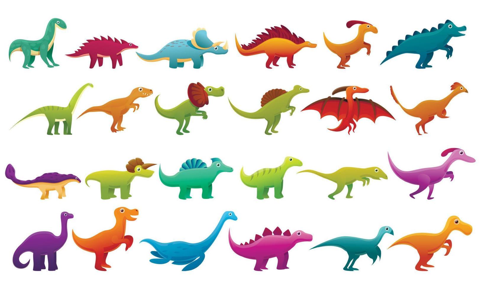 Dinosaur icons set, cartoon style vector