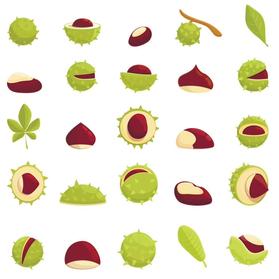 Chestnut icons set, cartoon style vector