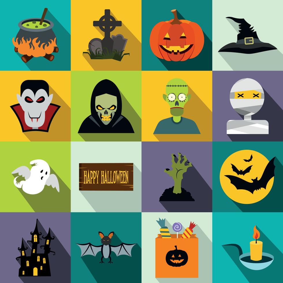 iconos planos de halloween vector